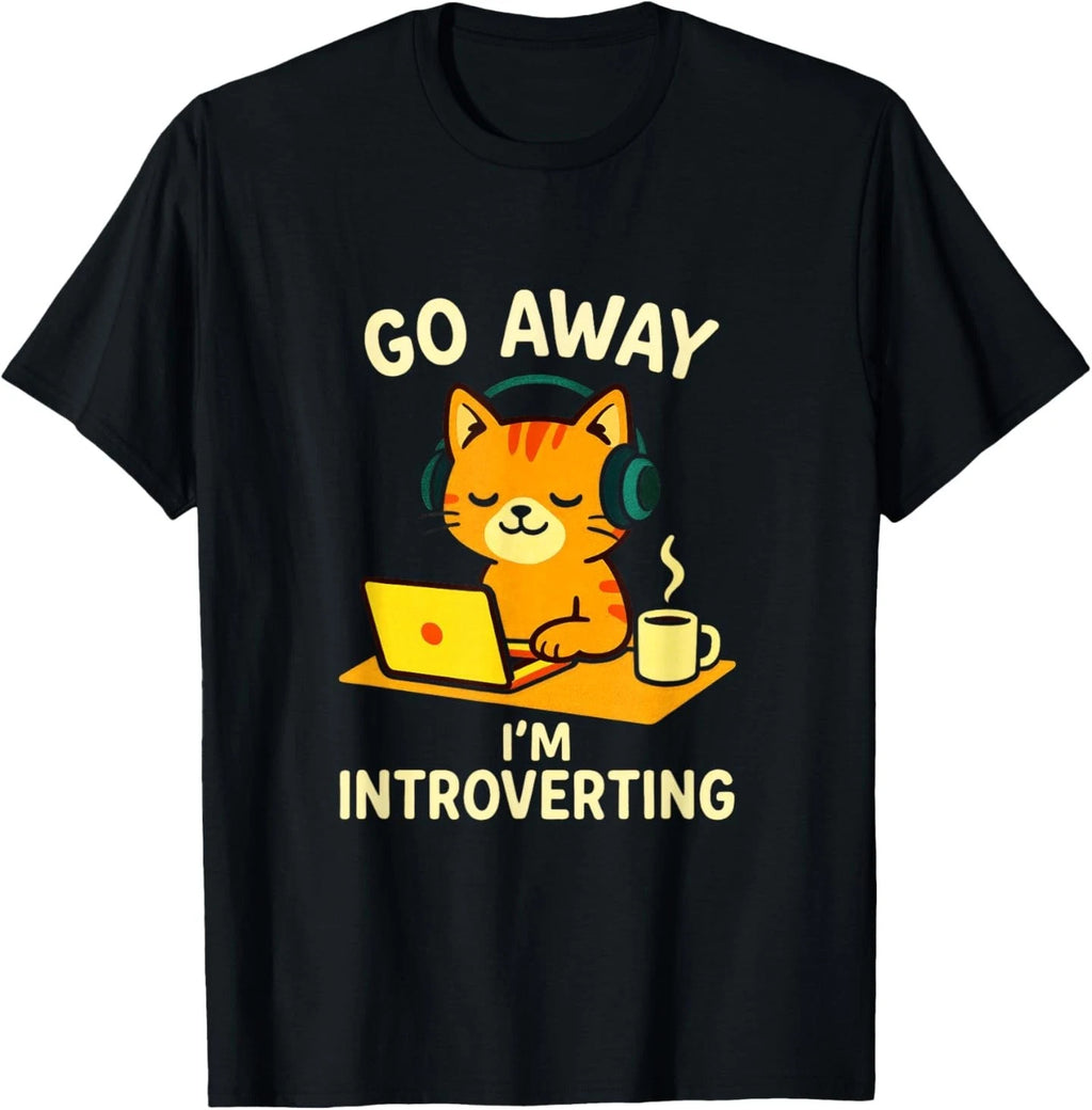 Go Away I'm Introverting - Cat Coffee Computer Emo T-Shirt