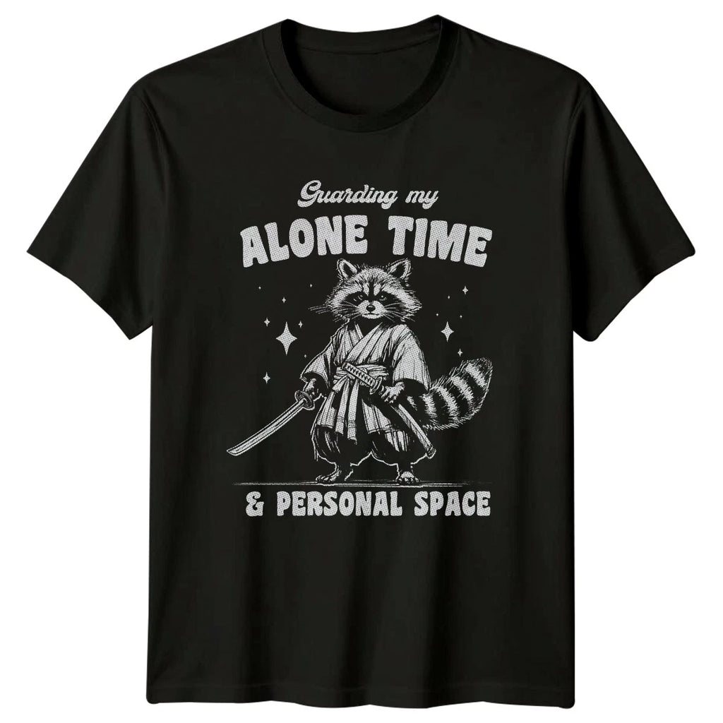 Guarding My Alone Time & Personal T-Shirt Raccoon Samurai Introvert Birthday