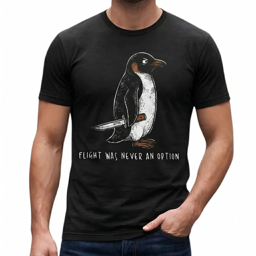 Funny Penguin Meme T-Shirt Flight Wasn't an Option Graphic Tee Unisex Cotton Top