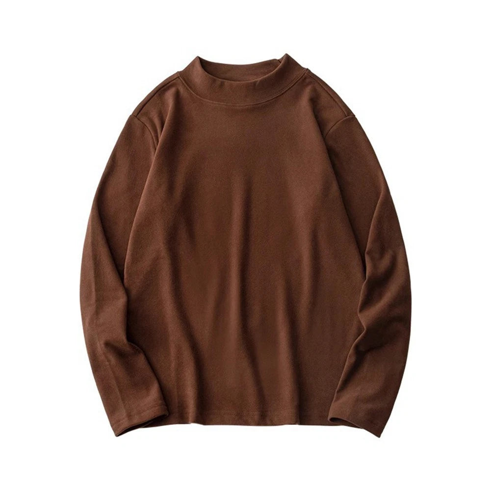 Men's Long Sleeve Half Turtleneck Pullover Top for Casual and Sports Use
