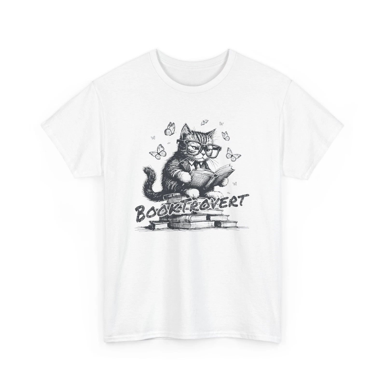 Book Lover T-Shirt | Funny Reading Shirt | Book Trovert Reading Cat T-Shirt