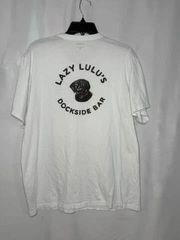 J.Crew Lazy Lulu's Dockside Bar Graphic T-Shirt Mens XL White Black Lab Dog