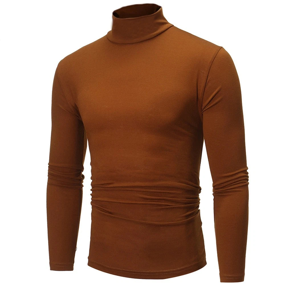 Men's Turtleneck Long Sleeve Top Stretch Fabric Fitted Silhouette Soft Feel