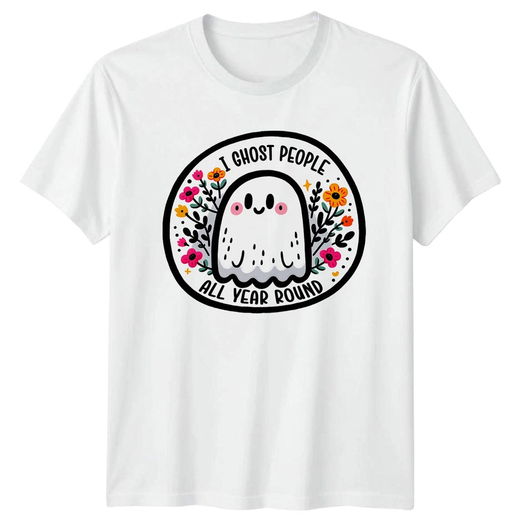 I Ghost People All Year Womens T-Shirt Introvert Halloween Gift For Her