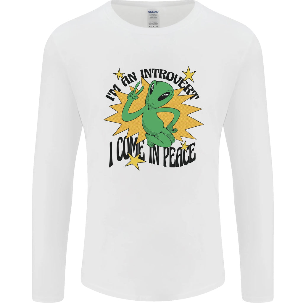 Alien Introvert I Come in Peace Funny UFO Mens Long Sleeve T-Shirt