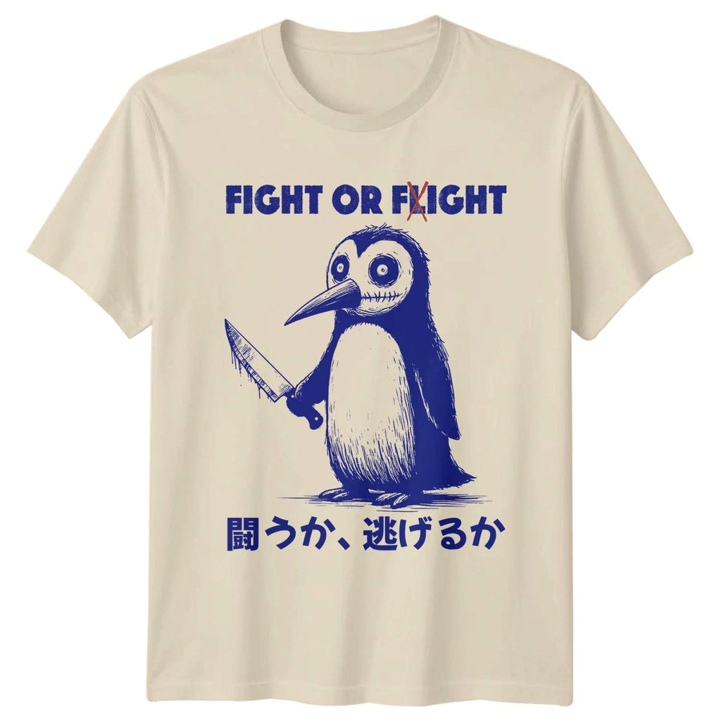 Fight Or Fight Dark Humor Penguin T-Shirt Goth Novelty Birthday Gift