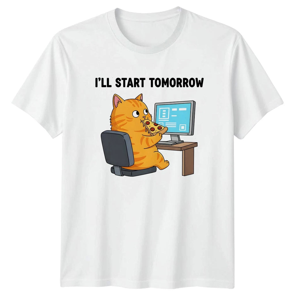 Ill Start Tomorrow Cat T-Shirt Lazy Cat Humor Gift For Him And Her