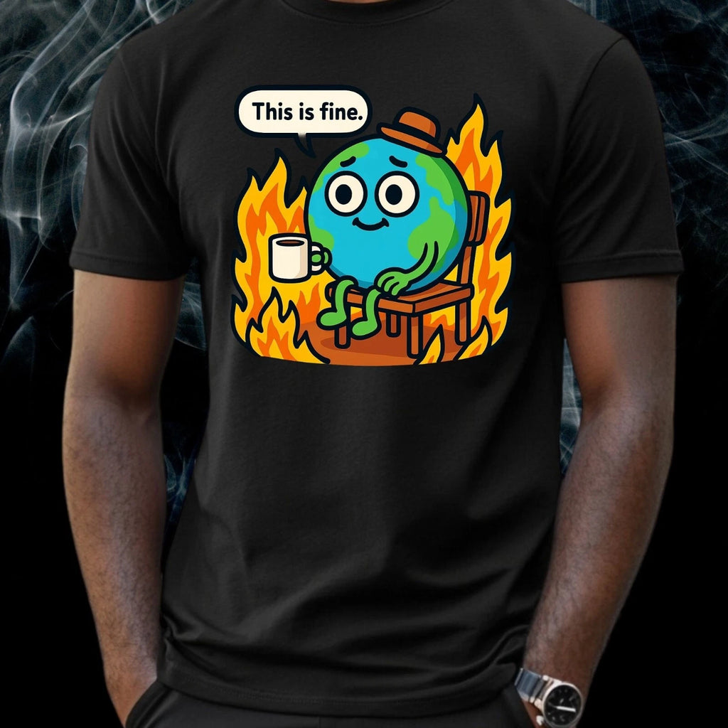 Men's Earth on Fire Meme Motif Cotton T-Shirt Size XS to 5XL
