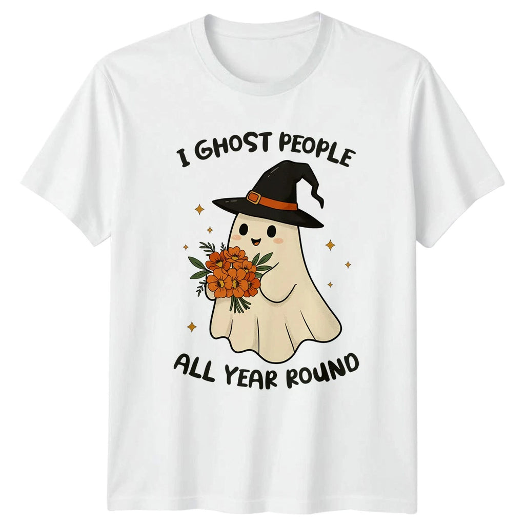 I Ghost People All Year Womens T-Shirt Introvert Humor Halloween Gift For Her