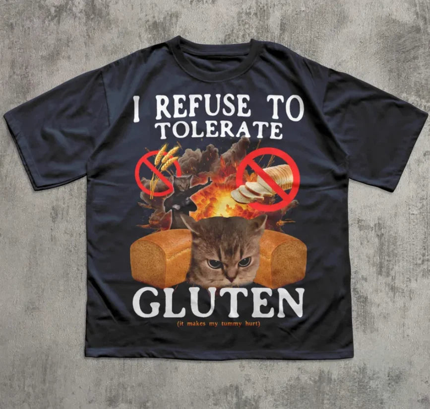 I Refuse to Tolerate Gluten Funny Cat Meme Tee Shirt, Cats Lover Gift