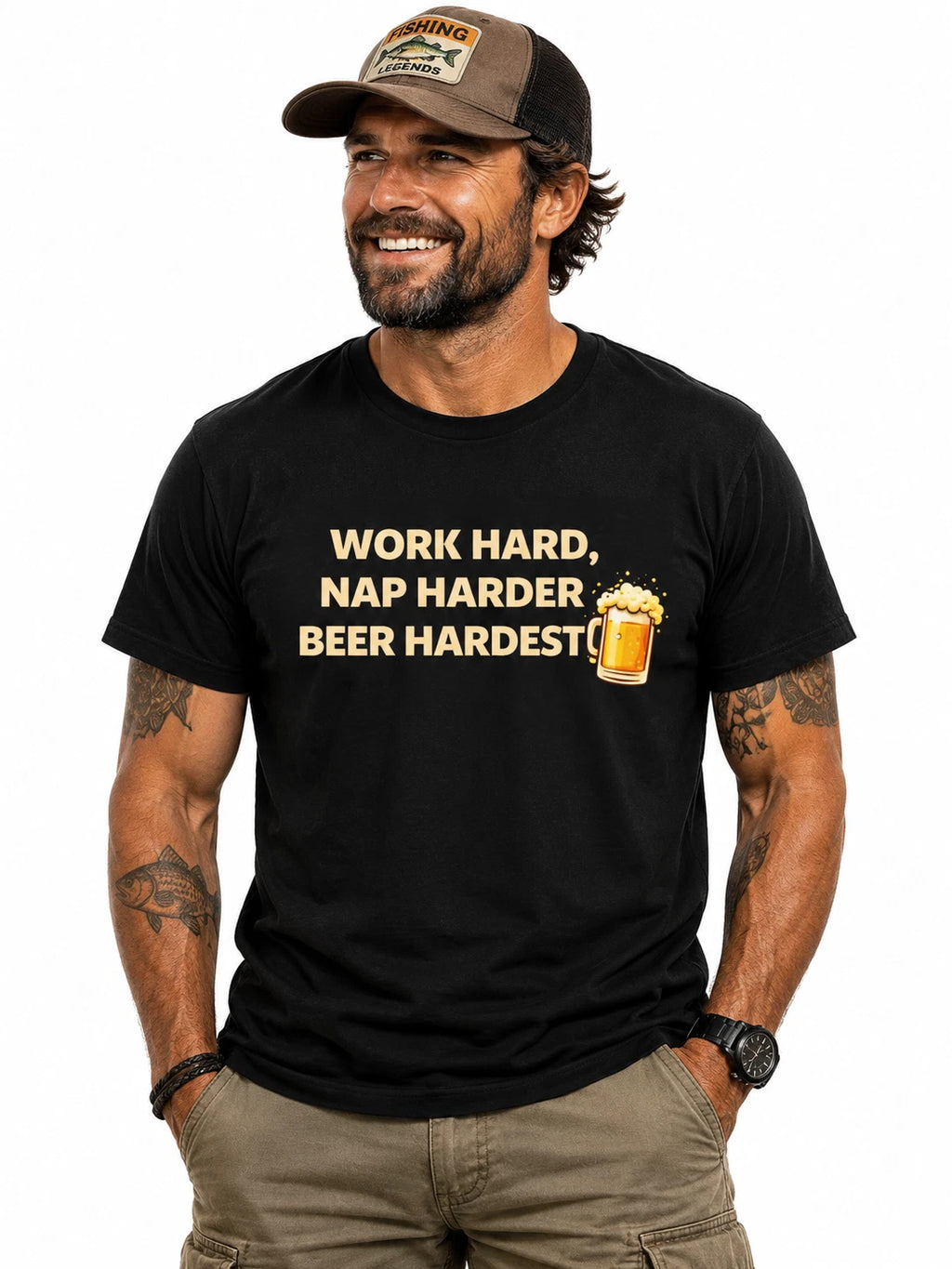 Work Hard Nap Harder Beer Hardest T-Shirt | Funny Beer Emoji Tee