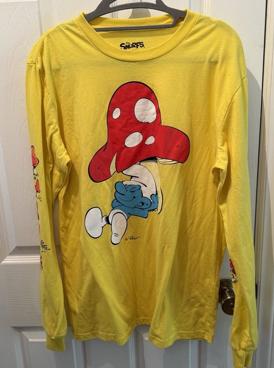 The Smurfs T-Shirt Yellow Medium Long Sleeve Shirt Great Shape! Lazy Smurf