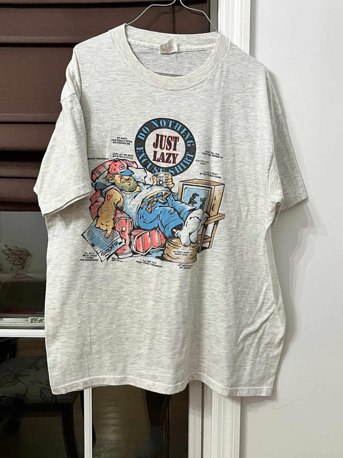 Vintage 90s TNT Trau & Loevner Mens XL Do Nothing Just Lazy Graphic Tee Funny