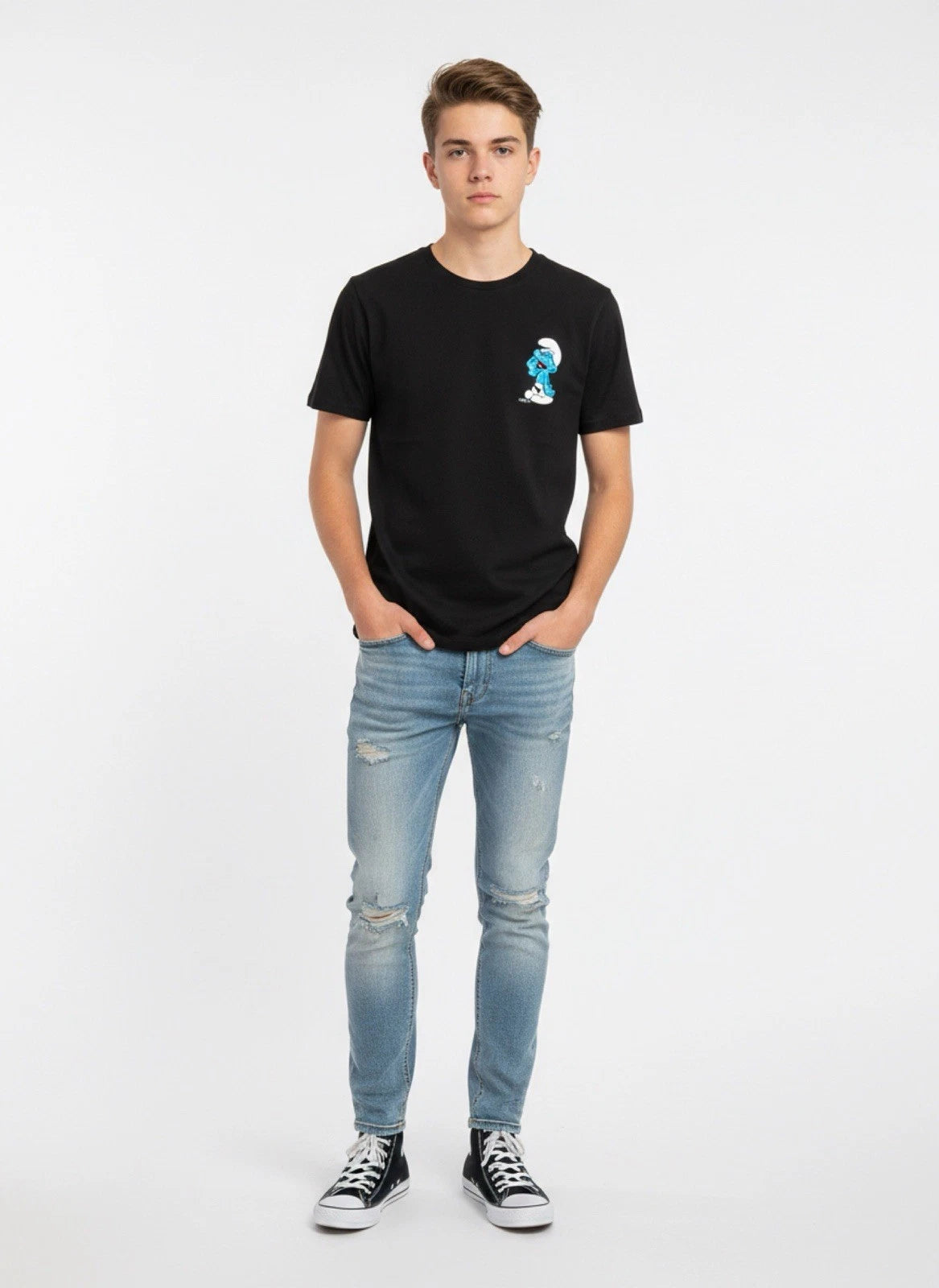 Smurfs T-shirt Novelty Lazy Adult M Short Sleeve Tee Black Nap Sleeping Mushroom