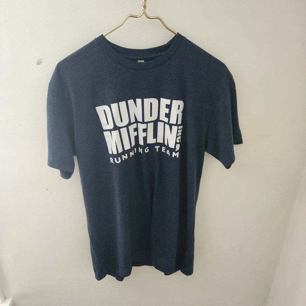 The Office Dunder Mifflin Running Team Graphic T-Shirt Mens Navy Blue Heather L