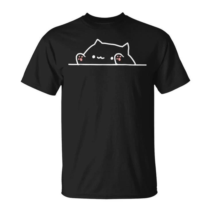 Cute Bongo Cat Meme Graphic Multicolor 1 Sided Short Sleeves T Shirt
