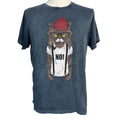 S-PONDER Men's Large Hipster Cat "No" Blue Gray Stone Washed Graphic Tee Shirt