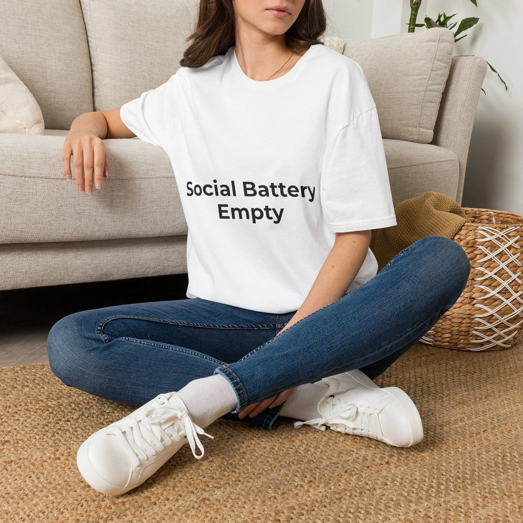 Social Battery Empty T-Shirt | Introvert Humor, Text Tee