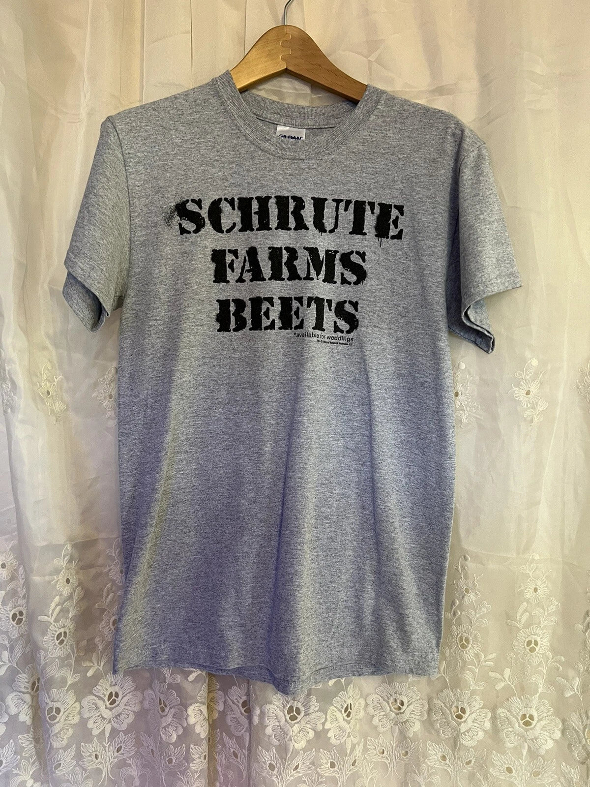 Shrute Farms Beets The Office Adult Small Grey T-shirt Gildan Ultra Cotton