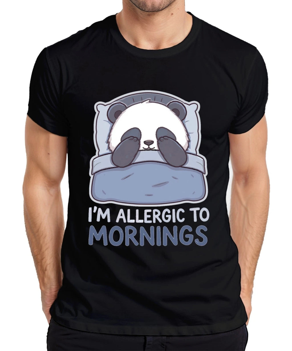 I'm Allergic To Mornings Panda sleeping pillow bed lazy cute Men's T-Shirt