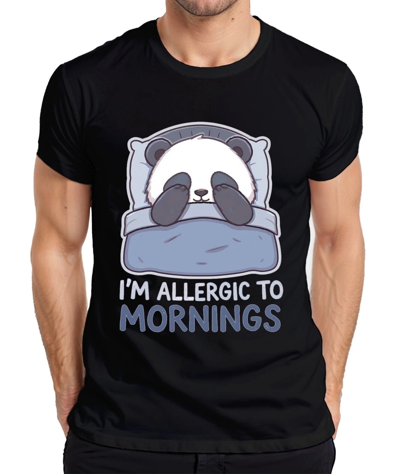 I'm Allergic To Mornings Panda sleeping pillow bed lazy cute Men's T-Shirt