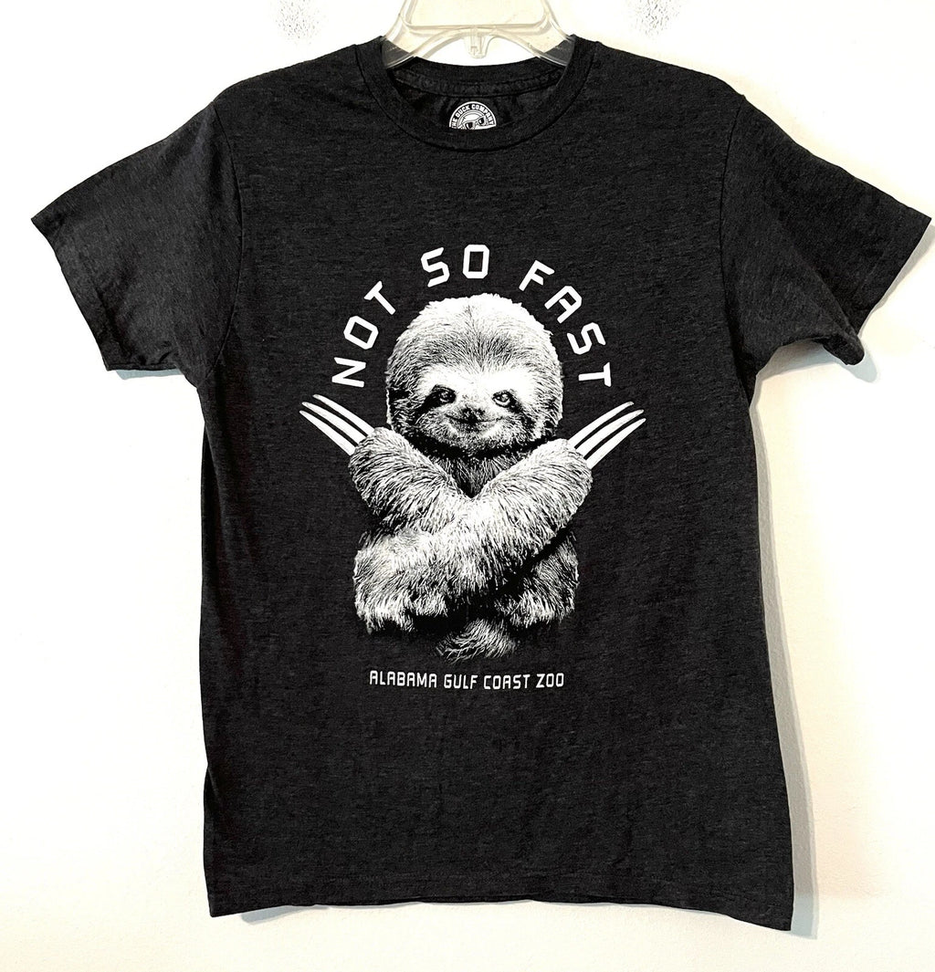 Alabama Gulf Coast Zoo Size S Sloth "Not So Fast" Gray Short Sleeve T Shirt