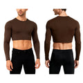 Men's Solid Color Basic Cropped Tops Workout Long Sleeve T-Shirts Pullover