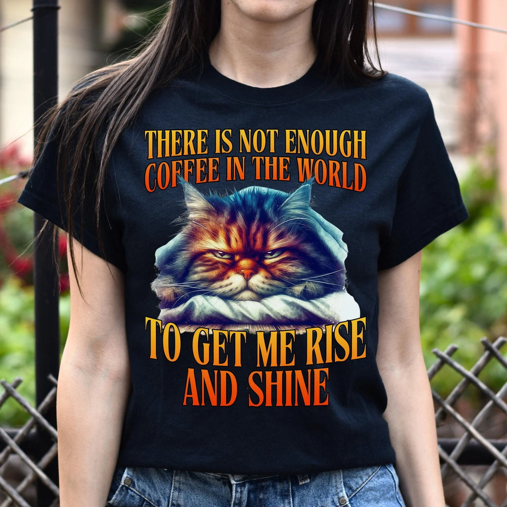Humorous grumpy cat coffee lover T-Shirt cat meme Unisex tee Black Navy Dark Hea