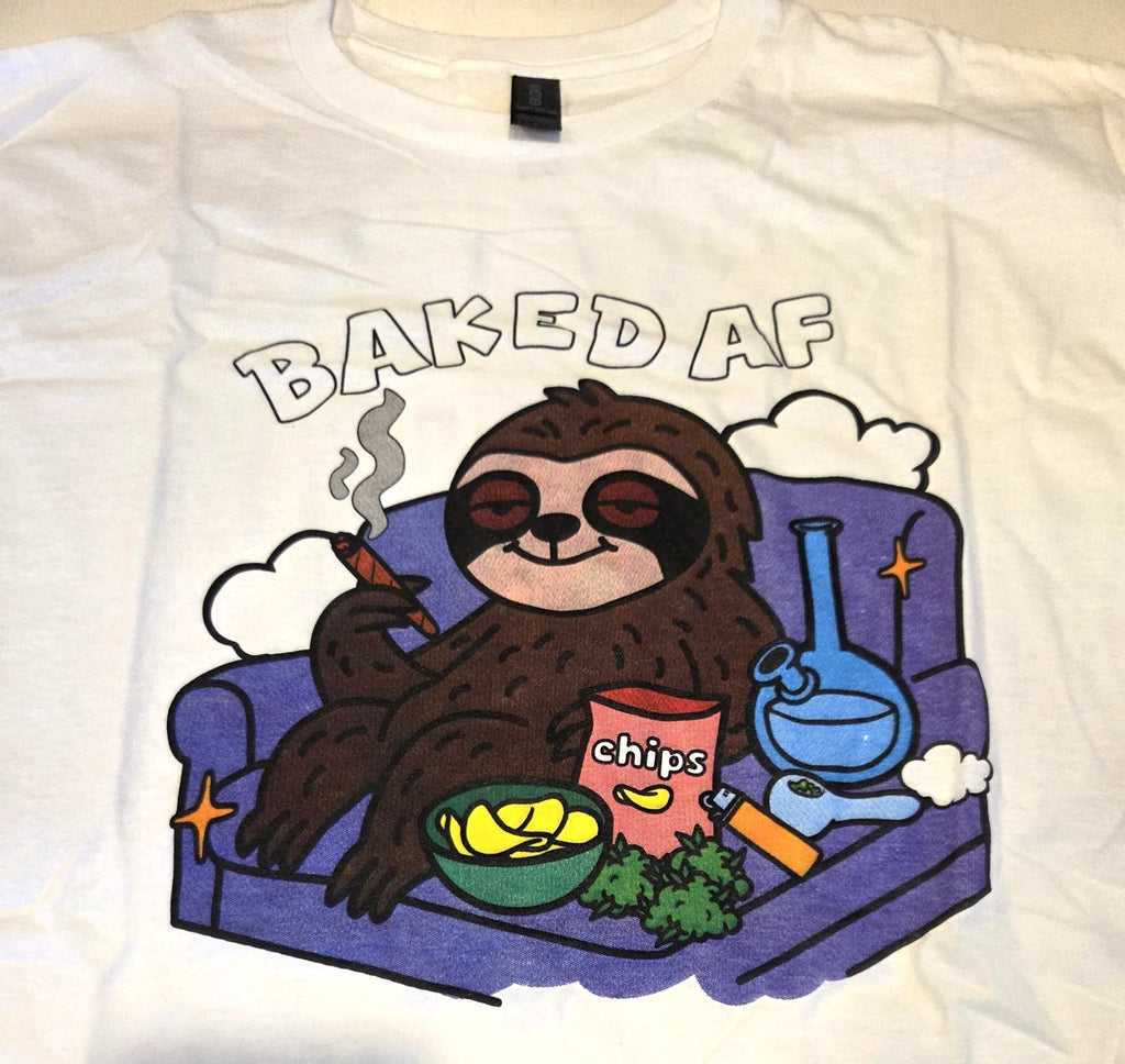 Cannabox T-Shirt - Baked AF - Sloth - White - Large