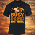 Busy Doing Nothing, Black T-shirt, Sleeping Cow, Rest, Lazy, Relaxed, Funny Gift