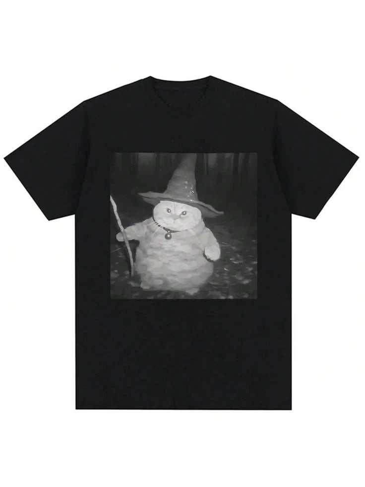 Funny Wizard Cat Meme Vintage Style Graphic T shirt