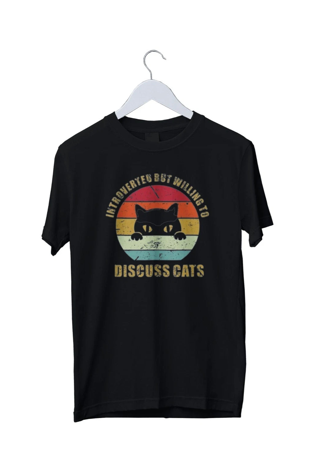 Introverted But Willing To Discuss Cats Graphic T-Shirt Mens S M L XL 2 3 4 XL