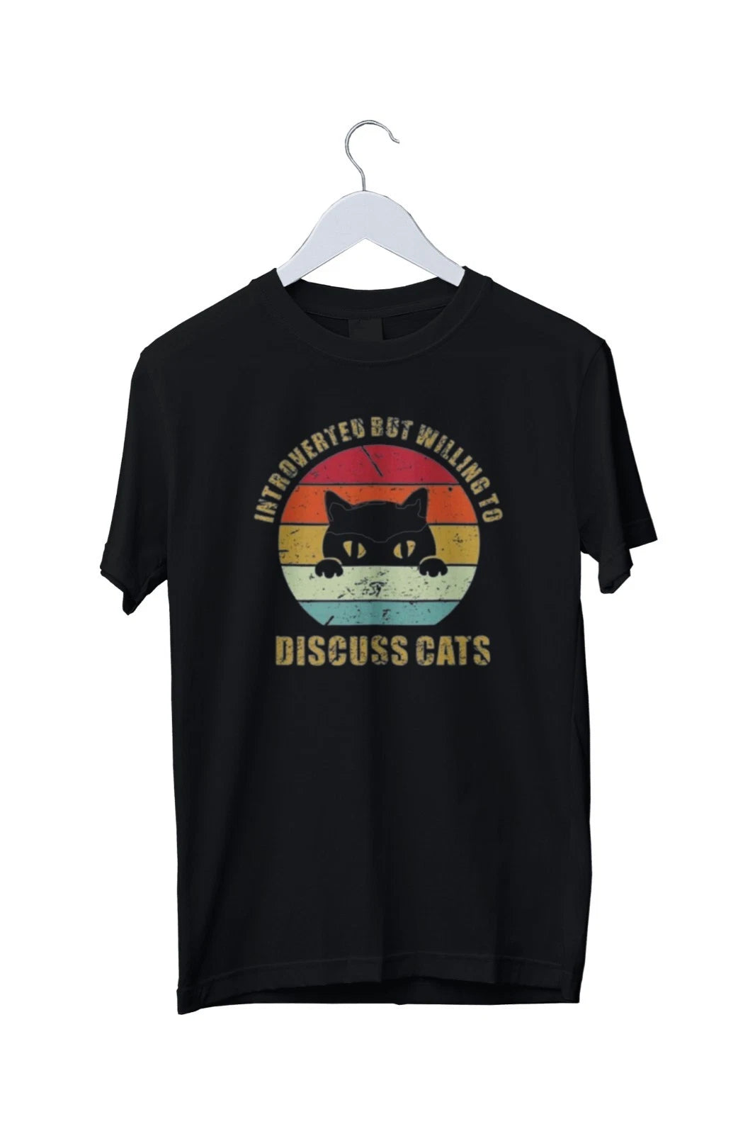 Introverted But Willing To Discuss Cats Graphic T-Shirt Mens S M L XL 2 3 4 XL
