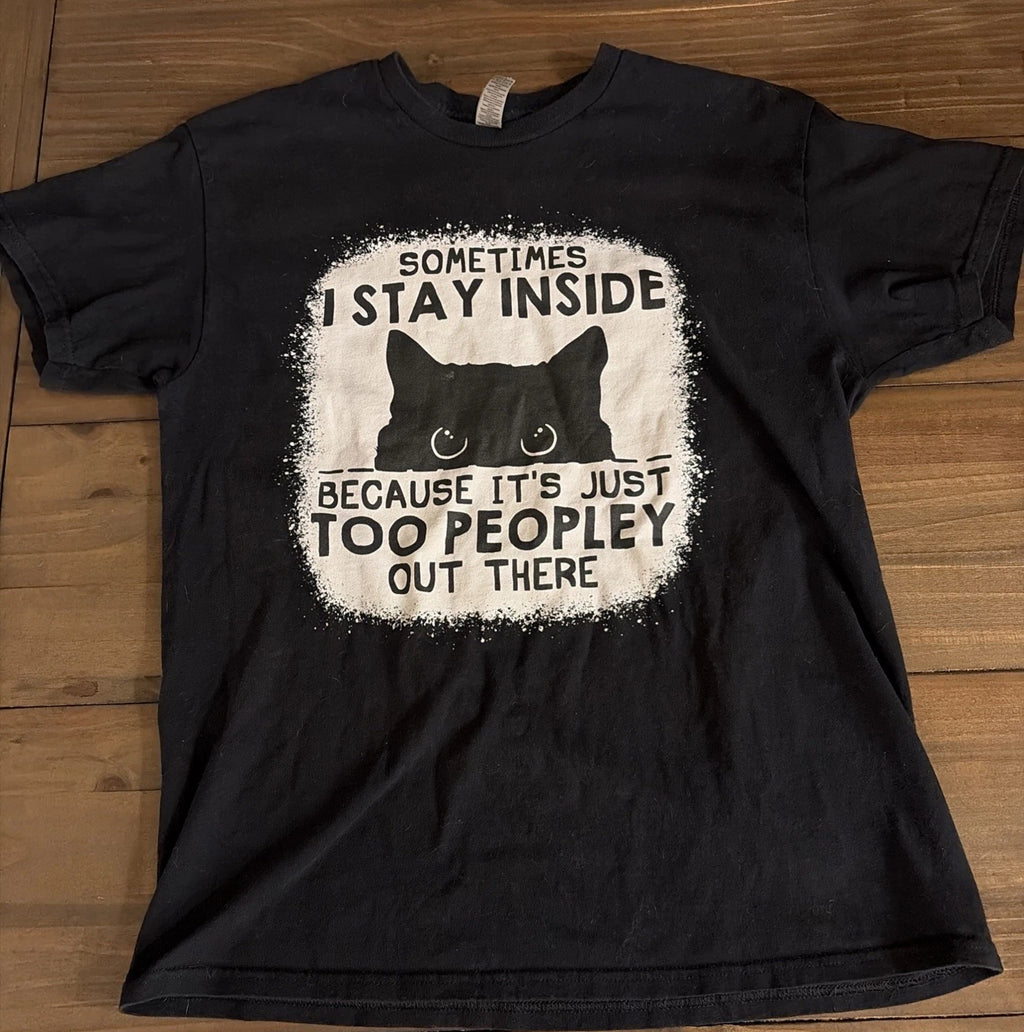 Gildan Graphic Cat Too peopley out there Introvert T-shirt Men’s Large Black