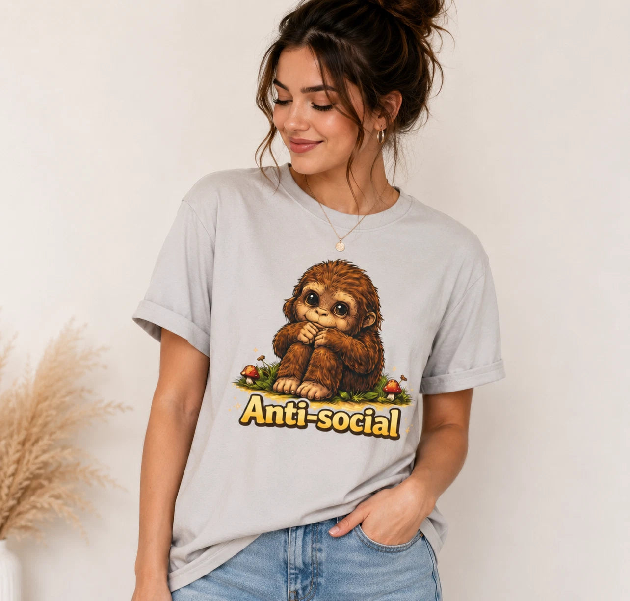 Cute Baby Sasquatch Anti Social T Shirt Funny Bigfoot Woodland Unisex Tee