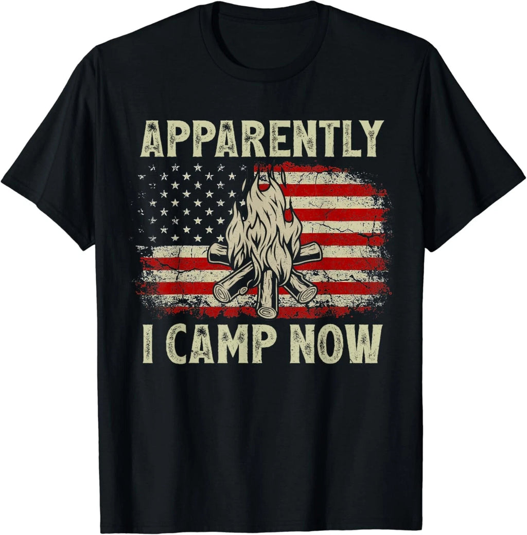 Apparently I Camp Now Vintage Funny Camping USA FLag Gift Unisex T-Shirt