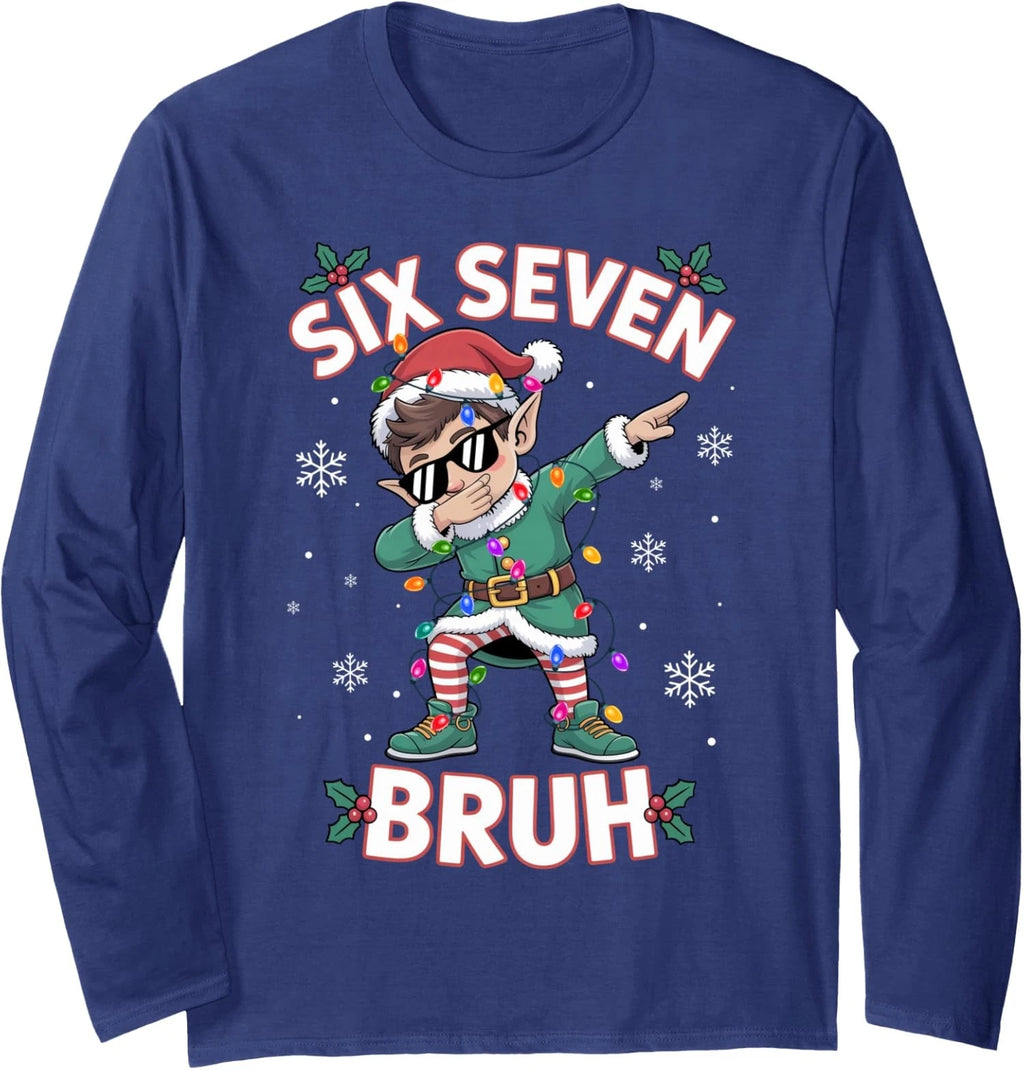 Dabbing Elf Six Seven Bruh Christmas 67 Meme Xmas Fun Long Sleeve T-Shirt