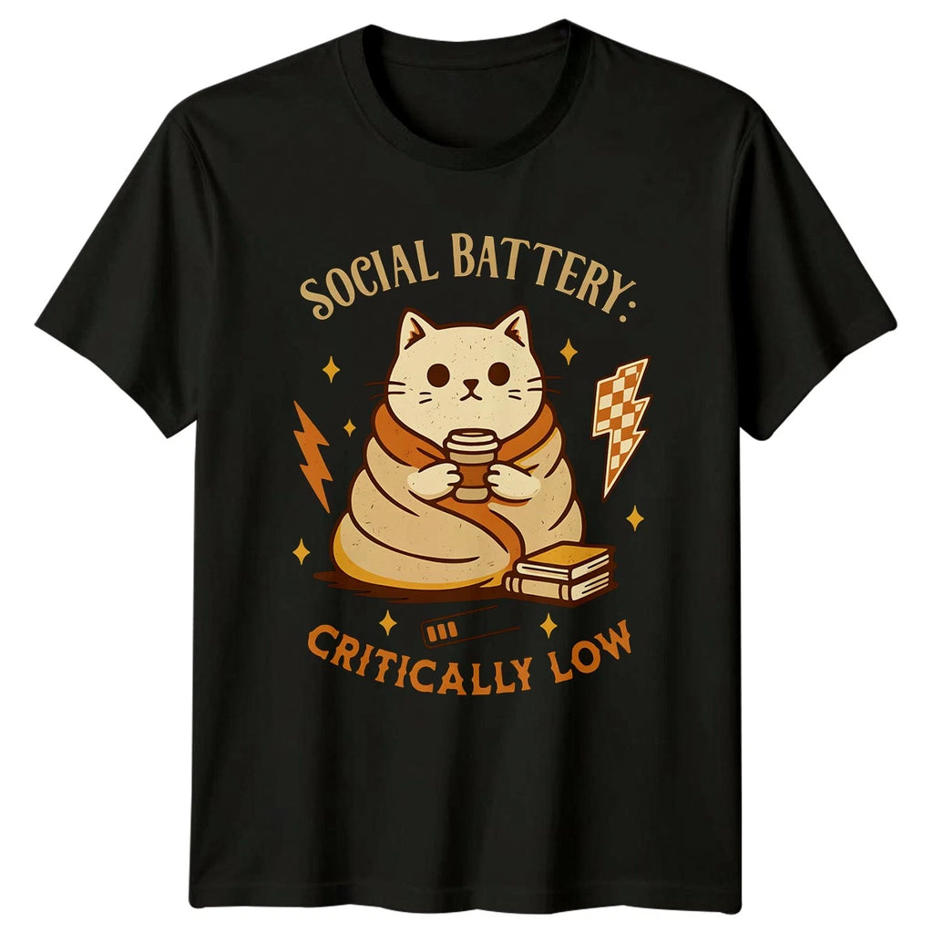 Social Battery Critically Low T-Shirt Introvert Cat Gift For Him And Her