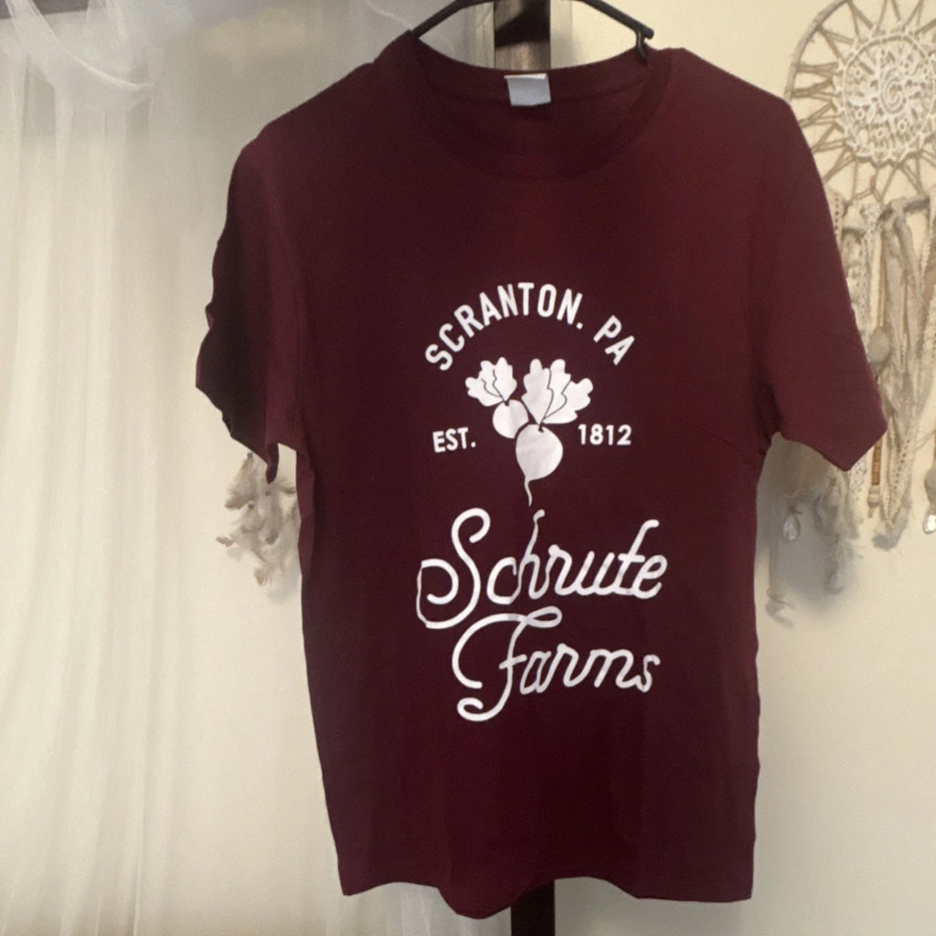 Schrute Farms Scranton PA Maroon Graphic T-Shirt 100% Cotton Size M, The Office