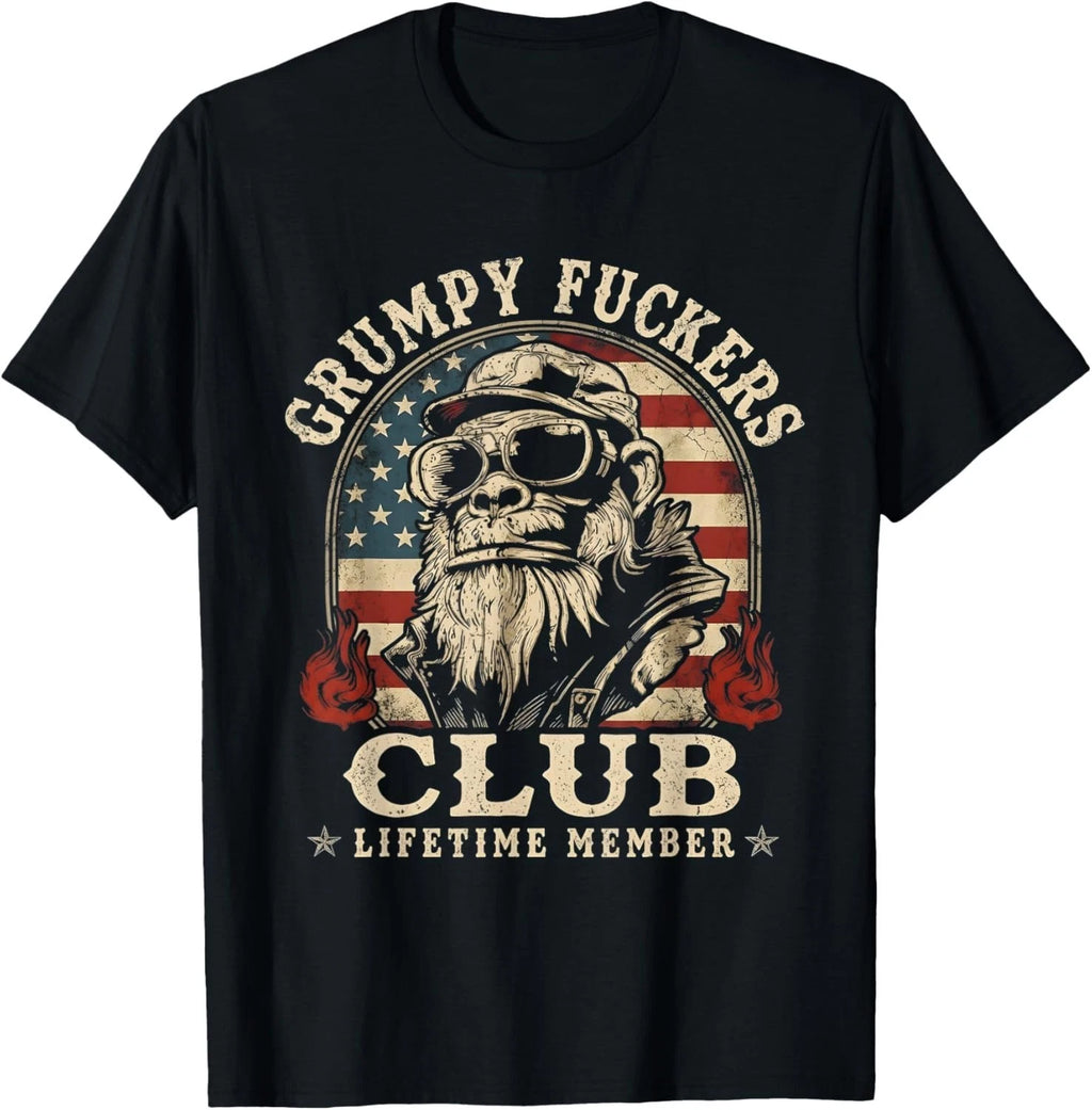 Grumpy Fukers Club Lifetime Member Funny Sarcastic USA Flag T-Shirt unisex Tee