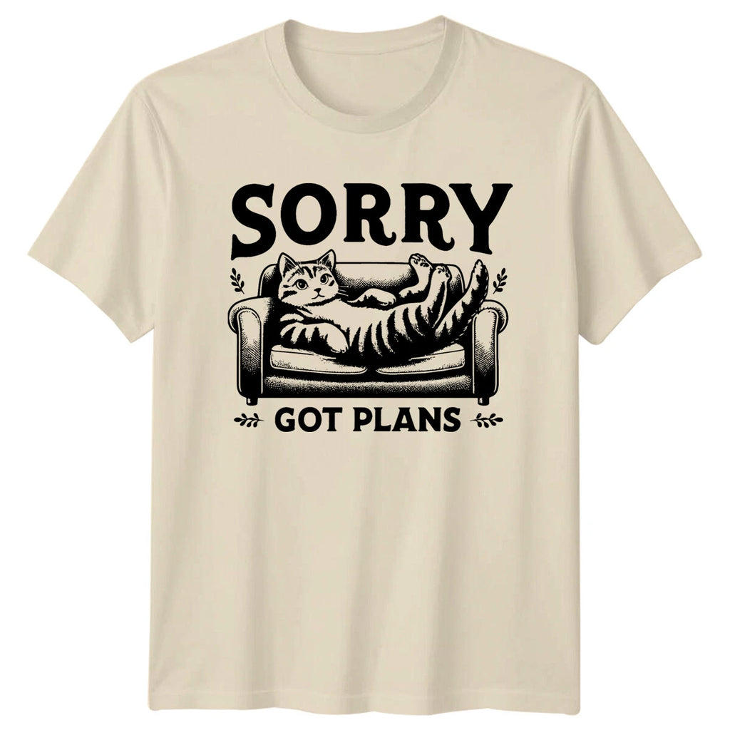 Sorry Got Plans Cat T-Shirt Funny Lazy Tabby Kitten Tee