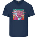 Grumpy Axolotl With Coffee Mens V-Neck Cotton T-Shirt