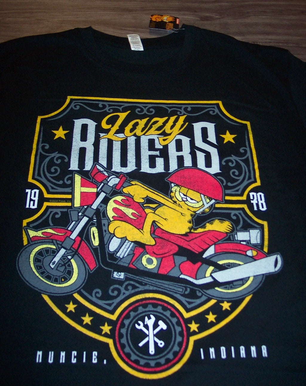 VINTAGE STYLE GARFIELD Lazy Riders Motorcycles T-Shirt MENS MEDIUM PETITE INEW
