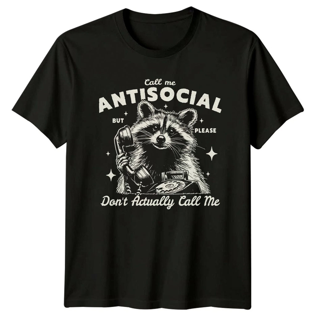 Call Me Antisocial But Please T-Shirt Raccoon Retro Phone Introvert Humor