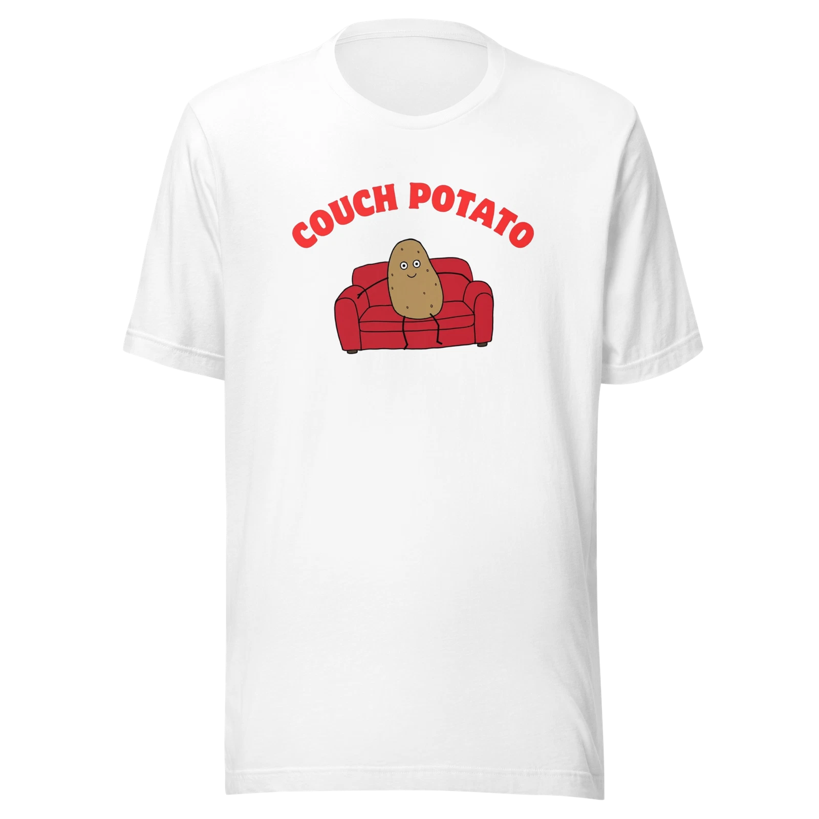Funny Couch Potato Cartoon Graphic Cute Lazy Potato on Red Sofa T-Shirt