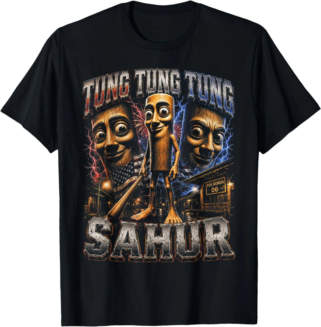 Tung Tung Tung Sahur Triple Face Italian Brainrot Meme T-Shirt