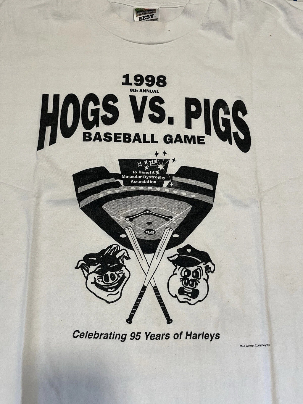 Vintage 1998 Hogs Vs. Pigs Baseball Game Tee Shirt Size XL Cop Parody