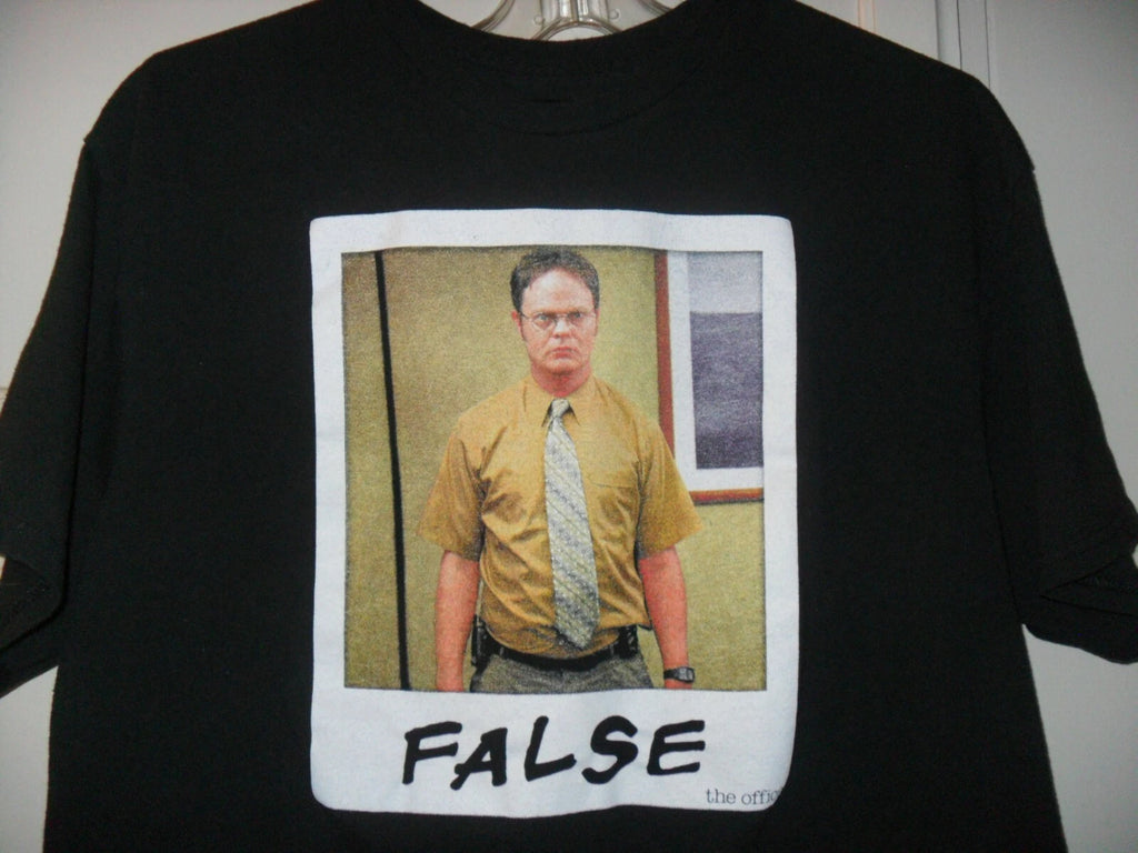 FALSE Dwight Schrute THE OFFICE T-Shirt Men Size LARGE Black Very good Funny!