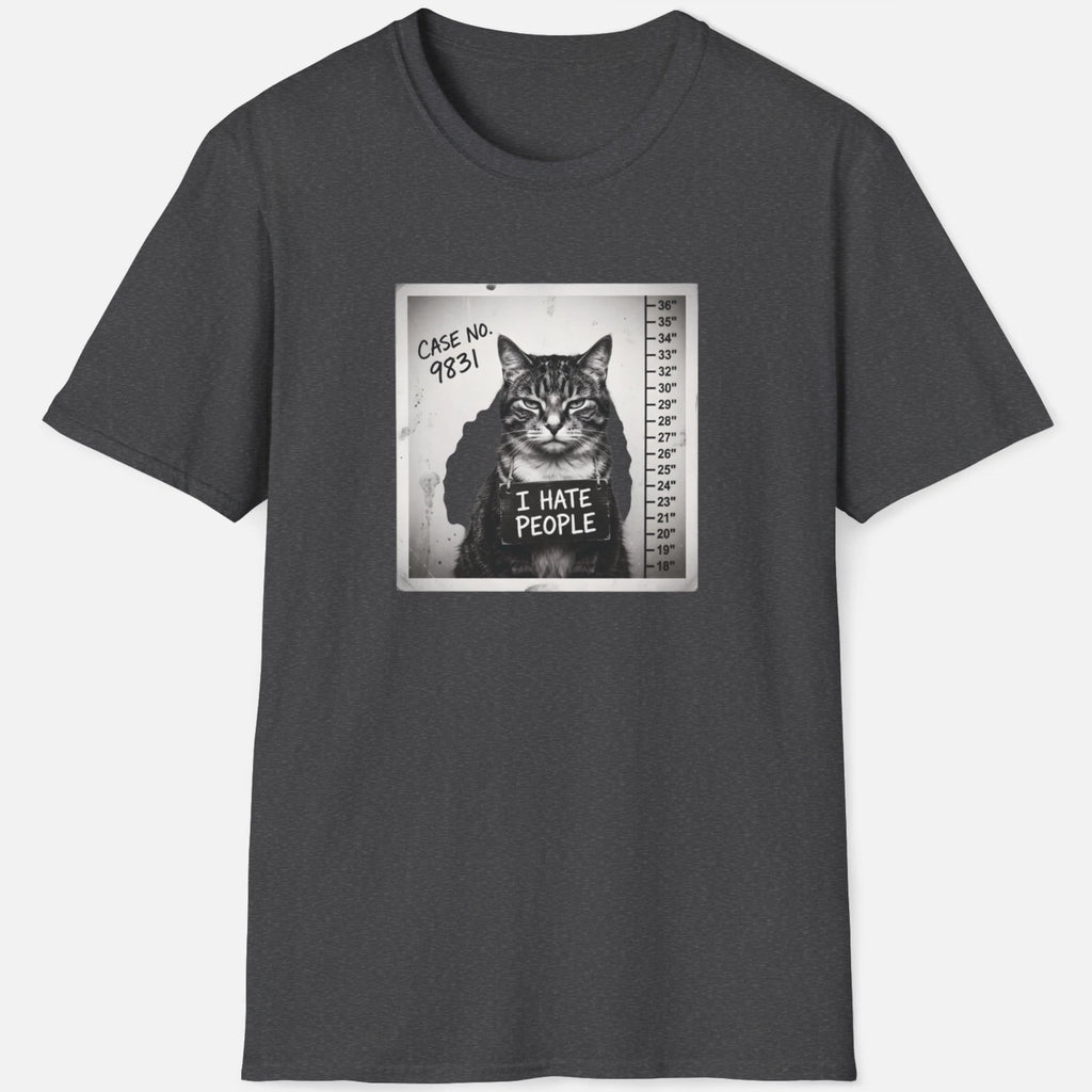 I Hate People Cat Shirt Funny Mugshot Graphic Tee Sarcastic Kitty Cartoon Shirt