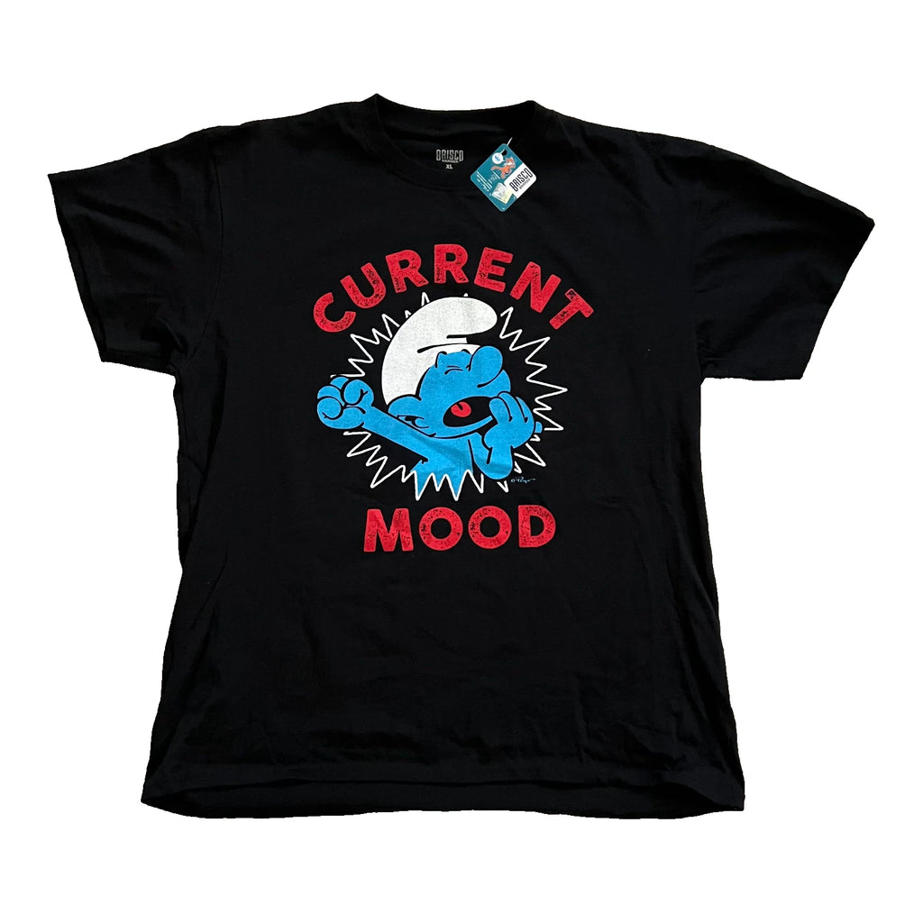 NWT Smurfs Lazy Smurf Current Mood T-Shirt Tee Shirt Men's XL Black